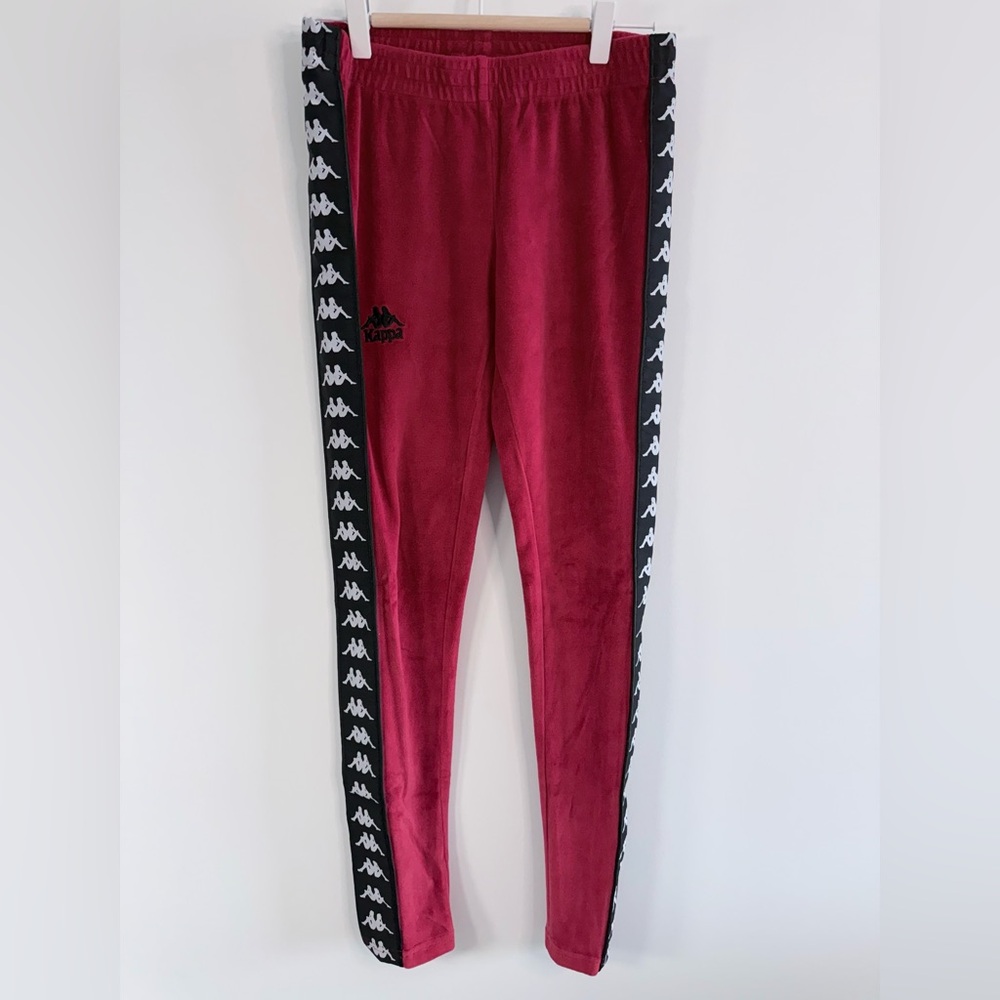 Kappa Women’s Maroon Velour Track Pants with Side Logo Tape